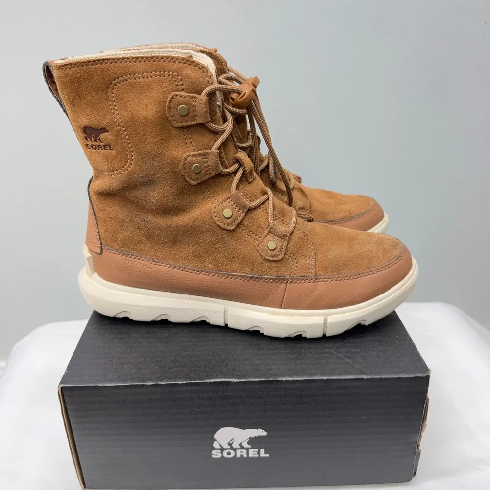 Sorel Explorer Joan brown suede leather lace up boots women's 7 NY4897-242